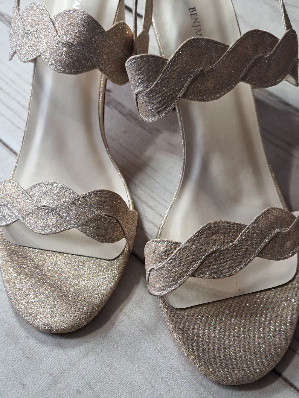 Benjamin Walk Glitter Braided Strap Sandals With Small Chunky Heel - Champagne - Picture 7 of 9